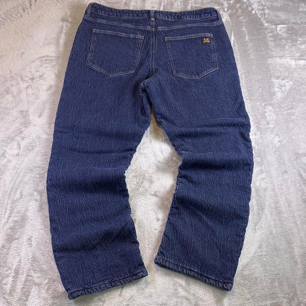 REALTREE Jeans Flannel Lined Mens 38 x 30 Blue Denim Straight Leg Quilted Plaid